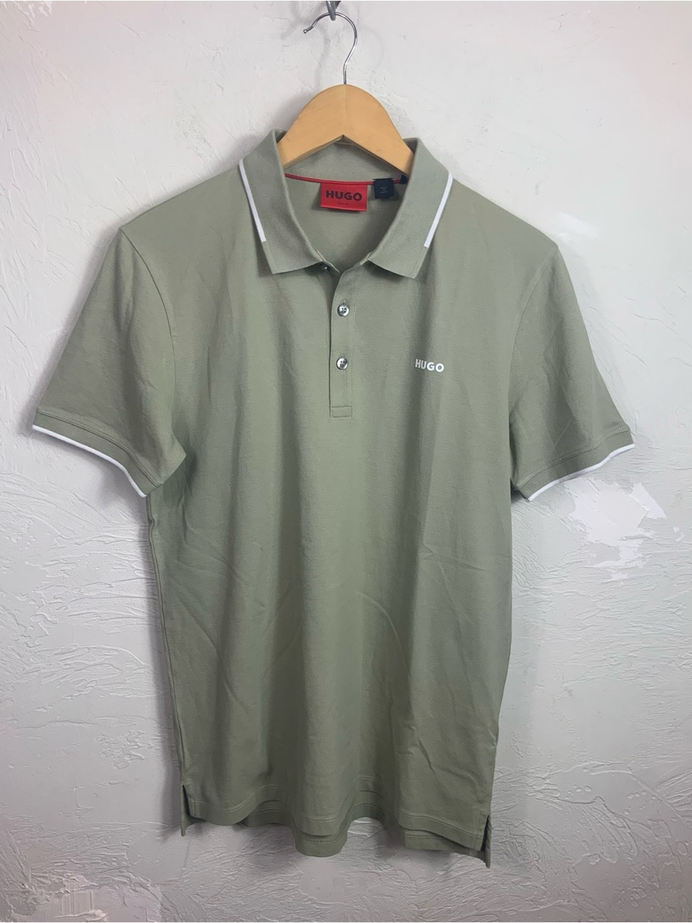 HUGO by Hugo Boss Men's M Slim Fit Sage Green Polo Shirt Contrast Tipping